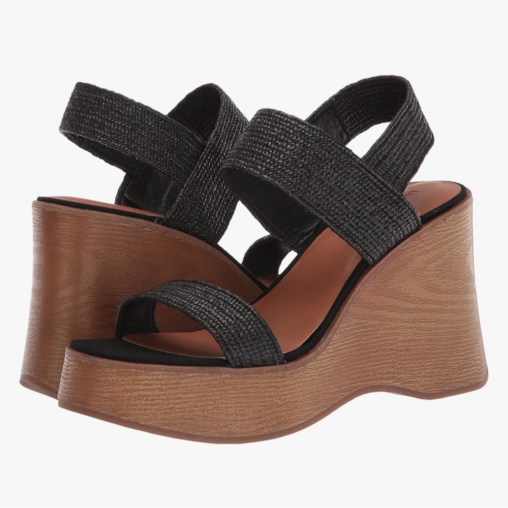 Lucky Brand Delukah Black Woven Slingback Platform Wedges - Picture 2 of 8